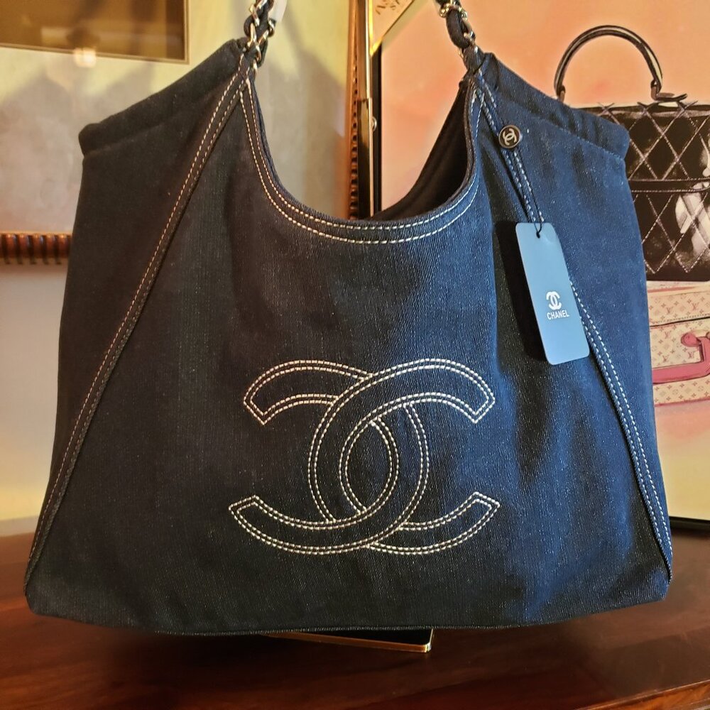 VIP Blue Denim Chanel Tote Bag Silver Hardware